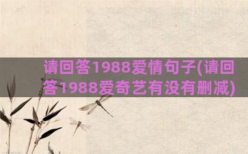 请回答1988爱情句子(请回答1988爱奇艺有没有删减)